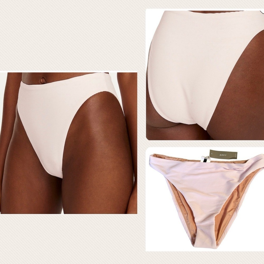 J. Crew Ribbed High-Rise Cheeky Bikini Bottom – Light pink/Peach Bellini, Medium